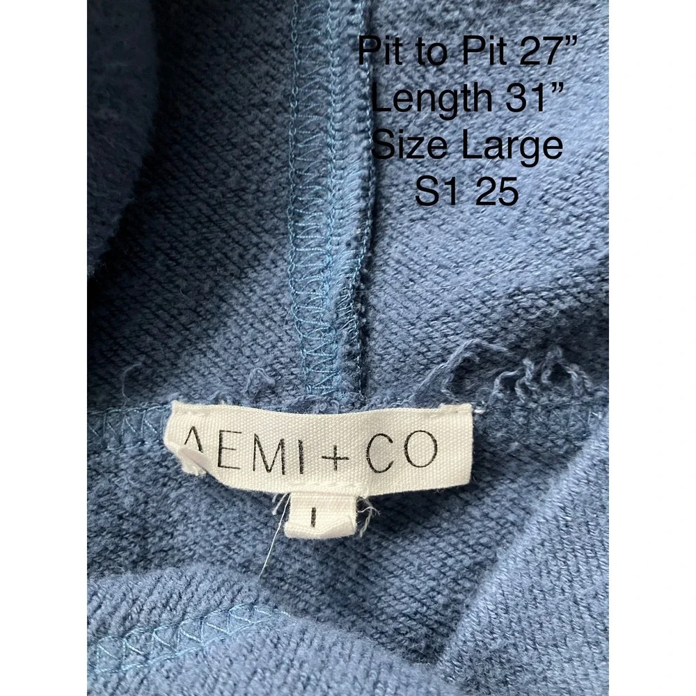 AEMI + CO Blue Oversized Mixed Media Corduroy Henley Hoodie Shacket Large - Picture 4 of 6